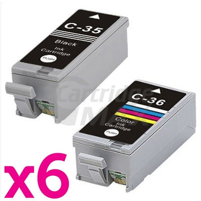 12 Pack Canon PGI-35BK CLI-36C Generic InkJet Cartridges Combo [6BK,6C]