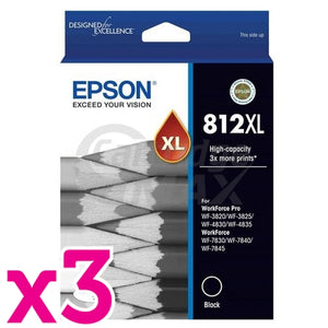 3 x Epson 812XL (C13T05E192) Original Black High Yield Ink Cartridge