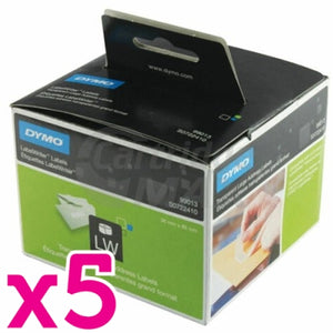 5 x Dymo SD99013 / S0722410 Original Black on Clear Plastic Label Roll 36mm x 89mm - 260 labels per roll