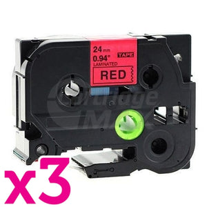 3 x Brother TZe-451 Generic 24mm Black Text on Red Laminated Tape - 8 meters