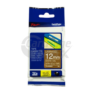 Brother TZe-MQ835 Original 12mm White On Satin Gold Laminated Tape - 5 metres