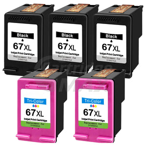 5 Pack HP 67XL Generic High Yield Inkjet Cartridges 3YM57AA + 3YM58AA [3BK,2CL]