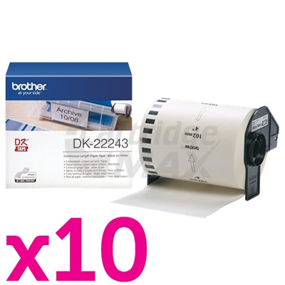 10 x Brother DK-22246 Original Black Text on White Continuous Paper Label Roll 103mm x 30.48m