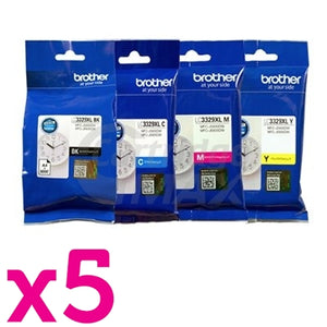 20 Pack Brother LC-3329XL High Yield Original Ink Cartridges Combo [5BK, 5C, 5M, 5Y]