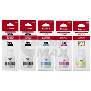 5-Pack Original Canon GI-66 Ink Bottle Combo [2BK,1C,1M,1Y]