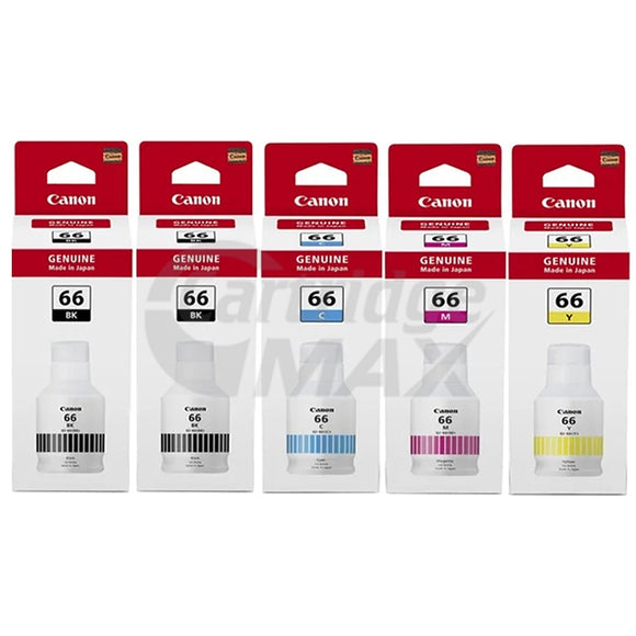 5-Pack Original Canon GI-66 Ink Bottle Combo [2BK,1C,1M,1Y]