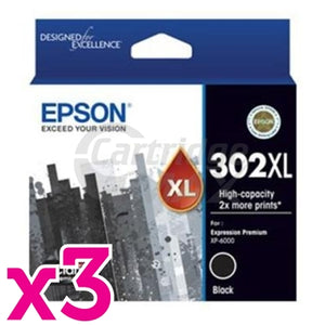 3 x Epson 302XL (C13T01X192) Original Black High Yield Inkjet Cartridge