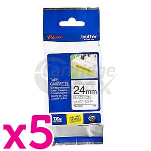 5 x Brother TZe-S251 Original 24mm Black Text on White Strong Adhesive Laminated Tape - 8 metres