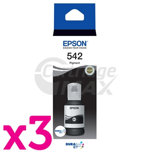 3 x Original Epson T542 DURABRite EcoTank Black Ink Bottle C13T06A192