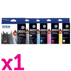 5 Pack Epson 302XL (C13T01X192,C13T01Y192-C13T01Y492) Original High Yield Ink Combo [1BK+1PBK+1C+1M+1Y]