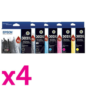 20 Pack Epson 302XL (C13T01X192,C13T01Y192-C13T01Y492) Original High Yield Ink Combo [4BK+4PBK+4C+4M+4Y]