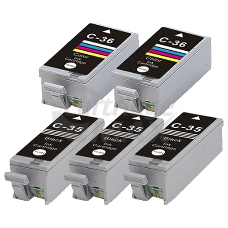 5 Pack Canon PGI-35BK CLI-36C Generic InkJet Cartridges Combo [3BK,2C]