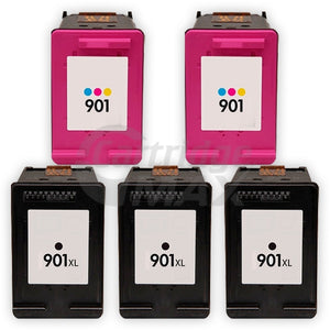 5 Pack HP 901XL + 901 Generic Inkjet Cartridges CC654AA + CC656AA [3BK,2CL]