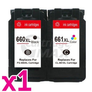 2-Pack Canon PG-660XL CL-661XL Generic High Yield Ink Cartridges Combo [1Black + 1Colour]