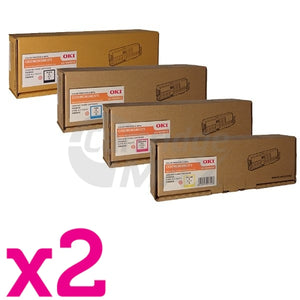 2 Sets of 4 Pack OKI C532DN / MC573DN Original Toner Combo (46490612-46490609)