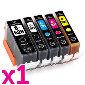 5-Pack Canon PGI-520, CLI-521 Generic Inkjet (with Chip) [1BK,1PBK,1C,1M,1Y]