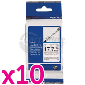 10 x Brother HSe-241 Original 17.7mm Black Text on White Heat Shrink Tube Tape - 1.5 meters