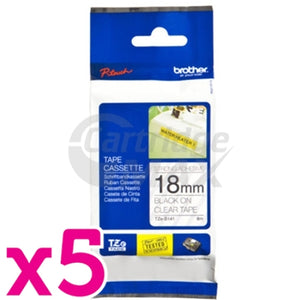 5 x Brother TZe-S141 Original 18mm Black Text on Clear Strong Adhesive Laminated Tape - 8 metres