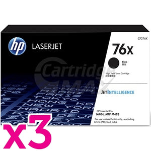 3 x HP 76X CF276X High Yield Original Black Toner Cartridge - 10,000 Pages